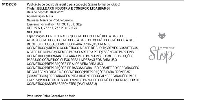 Página da RPI de TATTOO FLUID Stop