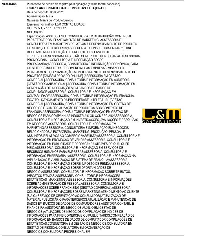 Página da RPI de L&M CONTABILIDADE