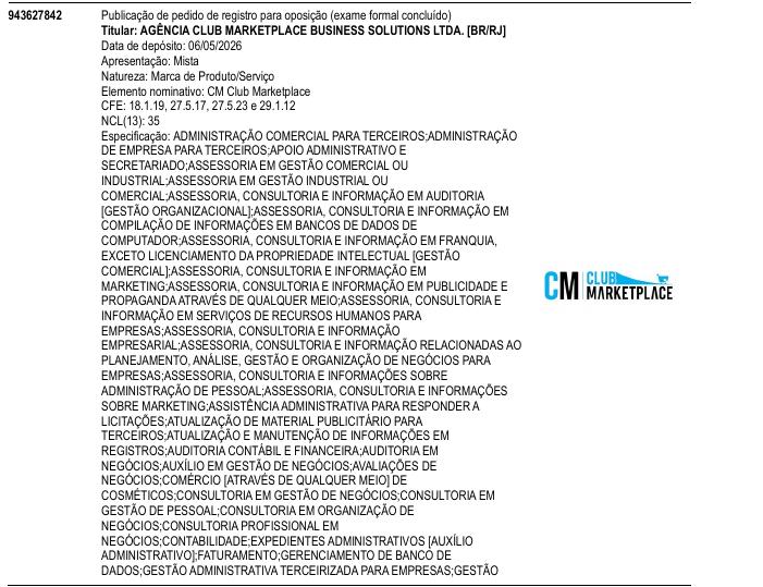 Página da RPI de CM Club Marketplace
