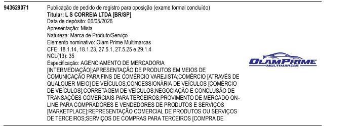 Página da RPI de Olam Prime Multimarcas