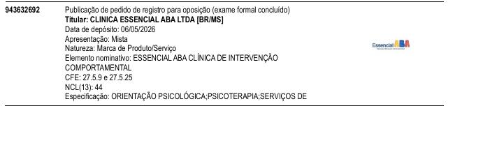 Página da RPI de ESSENCIAL ABA CL�NICA DE INTERVEN��O COMPORTAMENTAL