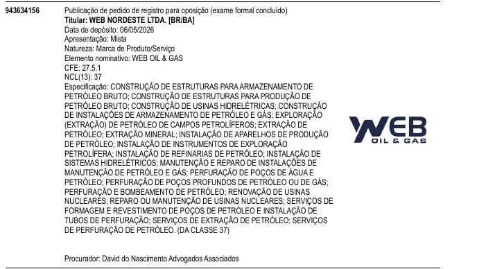 Página da RPI de WEB OIL & GAS