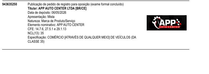 Página da RPI de APP AUTO CENTER