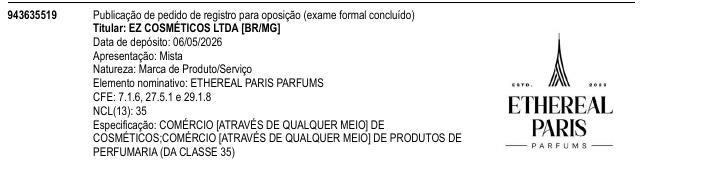 Página da RPI de ETHEREAL PARIS PARFUMS