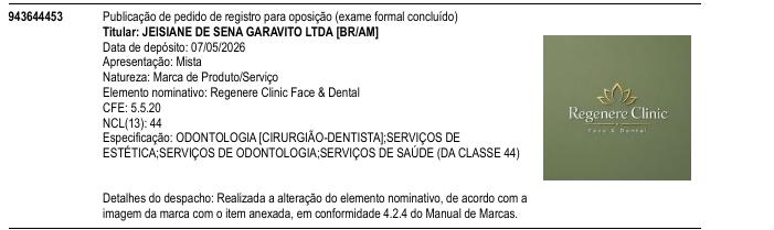 Página da RPI de Regenere Clinic Face & Dental