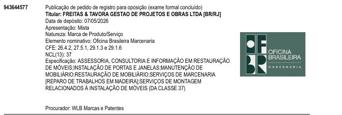 Página da RPI de Oficina Brasileira Marcenaria