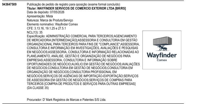 Página da RPI de Wayfinder Comex