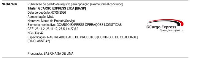 Página da RPI de GCARGO EXPRESS OPERA��ES LOG�STICAS