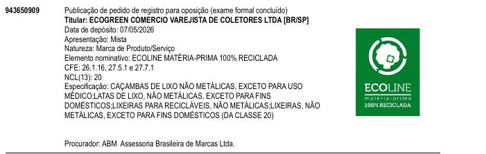 Página da RPI de ECOLINE MAT�RIA-PRIMA 100% RECICLADA