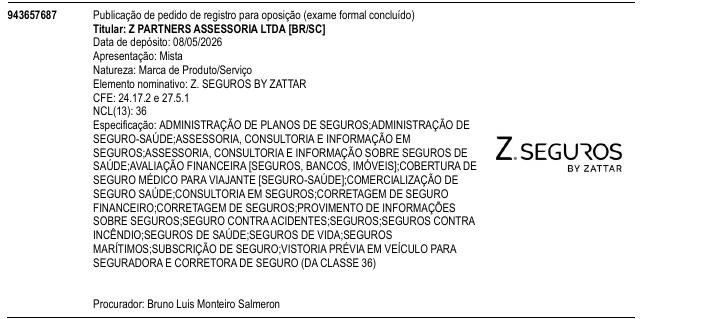 Página da RPI de Z. SEGUROS BY ZATTAR