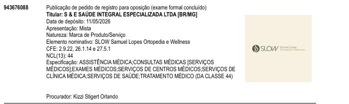 Página da RPI de SLOW Samuel Lopes Ortopedia e Wellness
