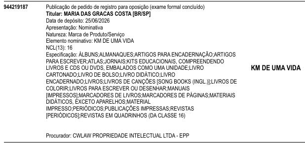 KM DE UMA VIDA