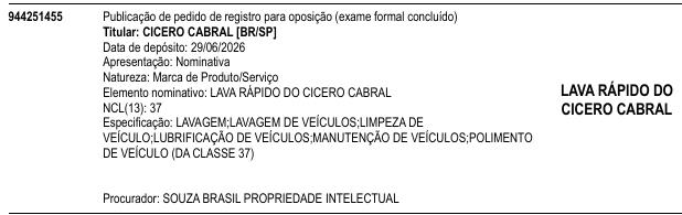 LAVA RÁPIDO DO CICERO CABRAL