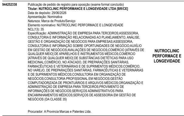 NUTROCLINIC PERFORMACE E LONGEVIDADE
