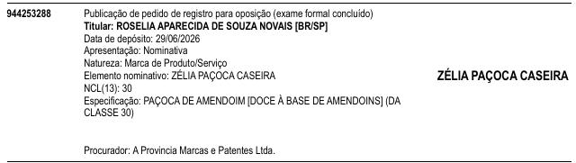 ZÉLIA PAÇOCA CASEIRA
