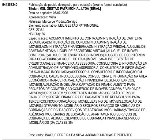 MSL GESTÃO PATRIMONIAL