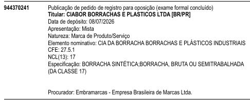CIA DA BORRACHA BORRACHAS E PLÁSTICOS INDUSTRIAIS