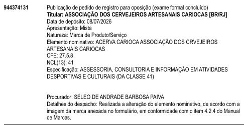 ACERVA CARIOCA ASSOCIAÇÃO DOS CRVEJEIROS ARTESANAIS CARIOCAS