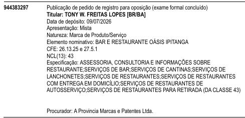 BAR E RESTAURANTE OÁSIS IPITANGA