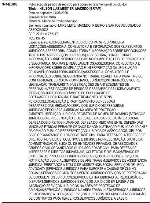 LMRS LEITE, MACEDO, RIBEIRO & SANTOS ADVOGADOS ASSOCIADOS