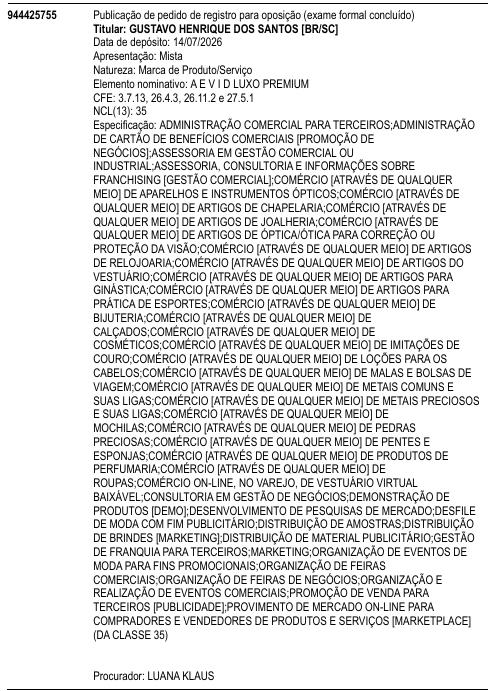 A E V I D LUXO PREMIUM