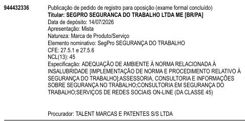 SegPro SEGURANÇA DO TRABALHO