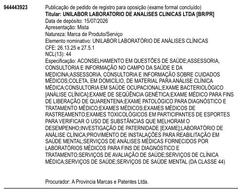 UNILABOR LABORATÓRIO DE ANÁLISES CLÍNICAS