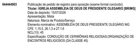 ASSEMBLÉIA DE DEUS PRESIDENTE OLEGÁRIO MG