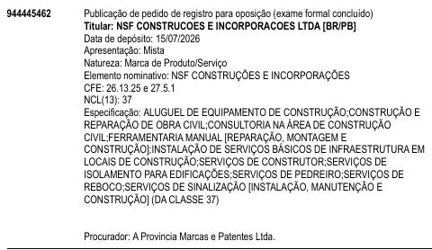 NSF CONSTRUÇÕES E INCORPORAÇÕES