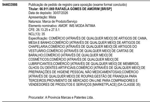 AMOR` IMS MODA ÍNTIMA