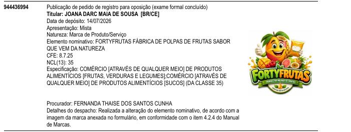 Página da RPI de FORTYFRUTAS FÁBRICA DE POLPAS DE FRUTAS SABOR QUE VEM DA NATUREZA