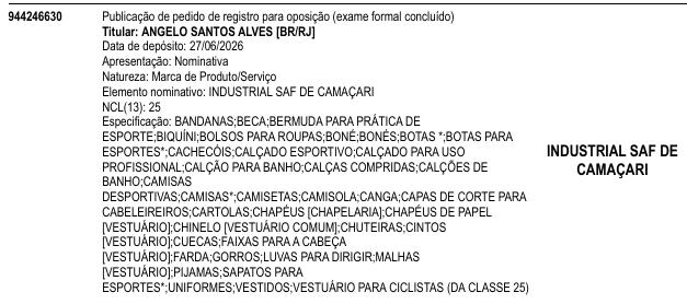 INDUSTRIAL SAF DE CAMAÇARI