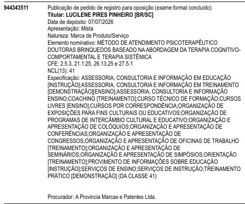 MÉTODO DE ATENDIMENTO PSICOTERAPÊUTICO DOUTORAS BRINQUEDOS BASEADO NA ABORDAGEM DA TERAPIA COGNITIVO- COMPORTAMENTAL E TERAPIA SISTÊMICA