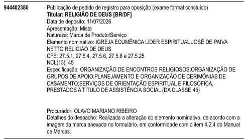 IGREJA ECUMÊNICA LÍDER ESPIRITUAL JOSÉ DE PAIVA NETTO RELIGIÃO DE DEUS
