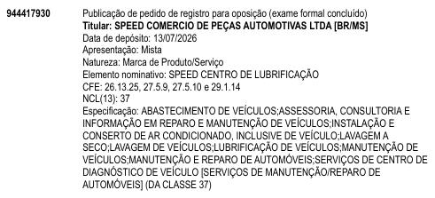 SPEED CENTRO DE LUBRIFICAÇÃO