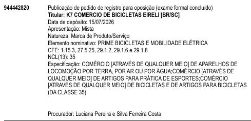 PRIME BICICLETAS E MOBILIDADE ELÉTRICA