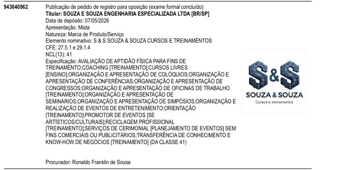 S & S SOUZA & SOUZA CURSOS E TREINAMENTOS