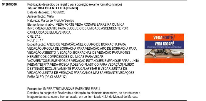 VEDA FORTE VEDA RODAPE BARREIRA QUIMICA IMPERMEABILIZANTE PARA BLOQUEIO DE UMIDADE ASCENDENTE POR CAPILARIDADE EM ALVENARIA.