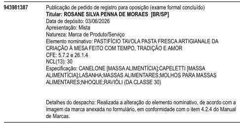 PASTIFÍCIO TAVOLA PASTA FRESCA ARTIGIANALE DA CRIAÇÃO À MESA FEITO COM TEMPO, TRADIÇÃO E AMOR