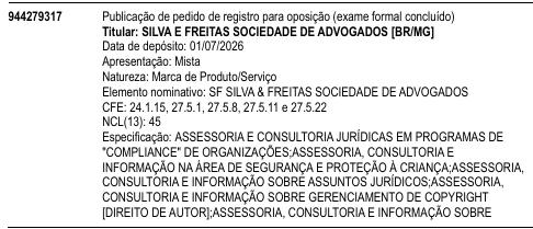 SF SILVA & FREITAS SOCIEDADE DE ADVOGADOS