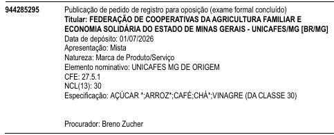 UNICAFES MG DE ORIGEM