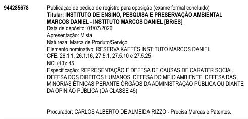 RESERVA KAETÉS INSTITUTO MARCOS DANIEL