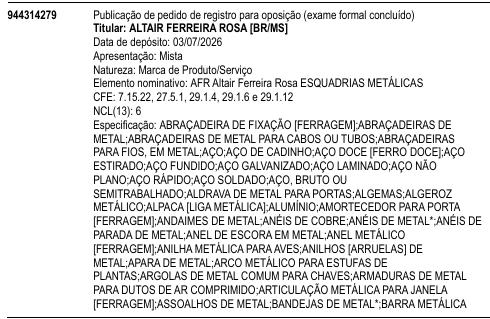 AFR Altair Ferreira Rosa ESQUADRIAS METÁLICAS