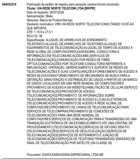 VRN VIA REDE NORTE TELECOM CONECTANDO VOCÊ AO QUE IMPORTA
