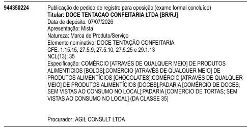 DOCE TENTAÇÃO CONFEITARIA
