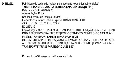 Estrela Fapolpa TRANSPORTADORA