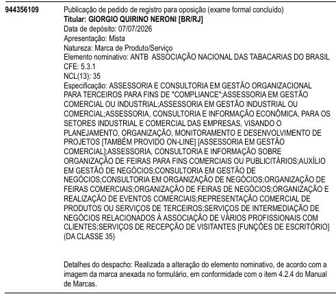 ANTB ASSOCIAÇÃO NACIONAL DAS TABACARIAS DO BRASIL