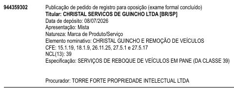 CHRISTAL GUINCHO E REMOÇÃO DE VEÍCULOS