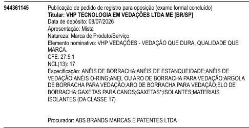 VHP VEDAÇÕES - VEDAÇÃO QUE DURA, QUALIDADE QUE MARCA.