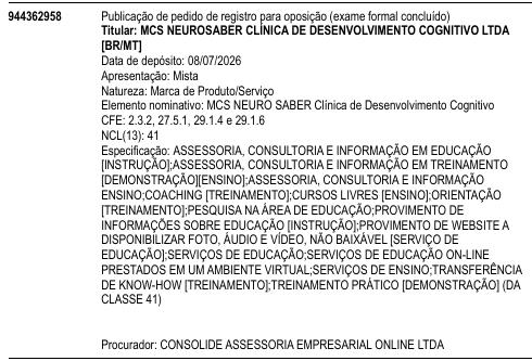 MCS NEURO SABER Clínica de Desenvolvimento Cognitivo